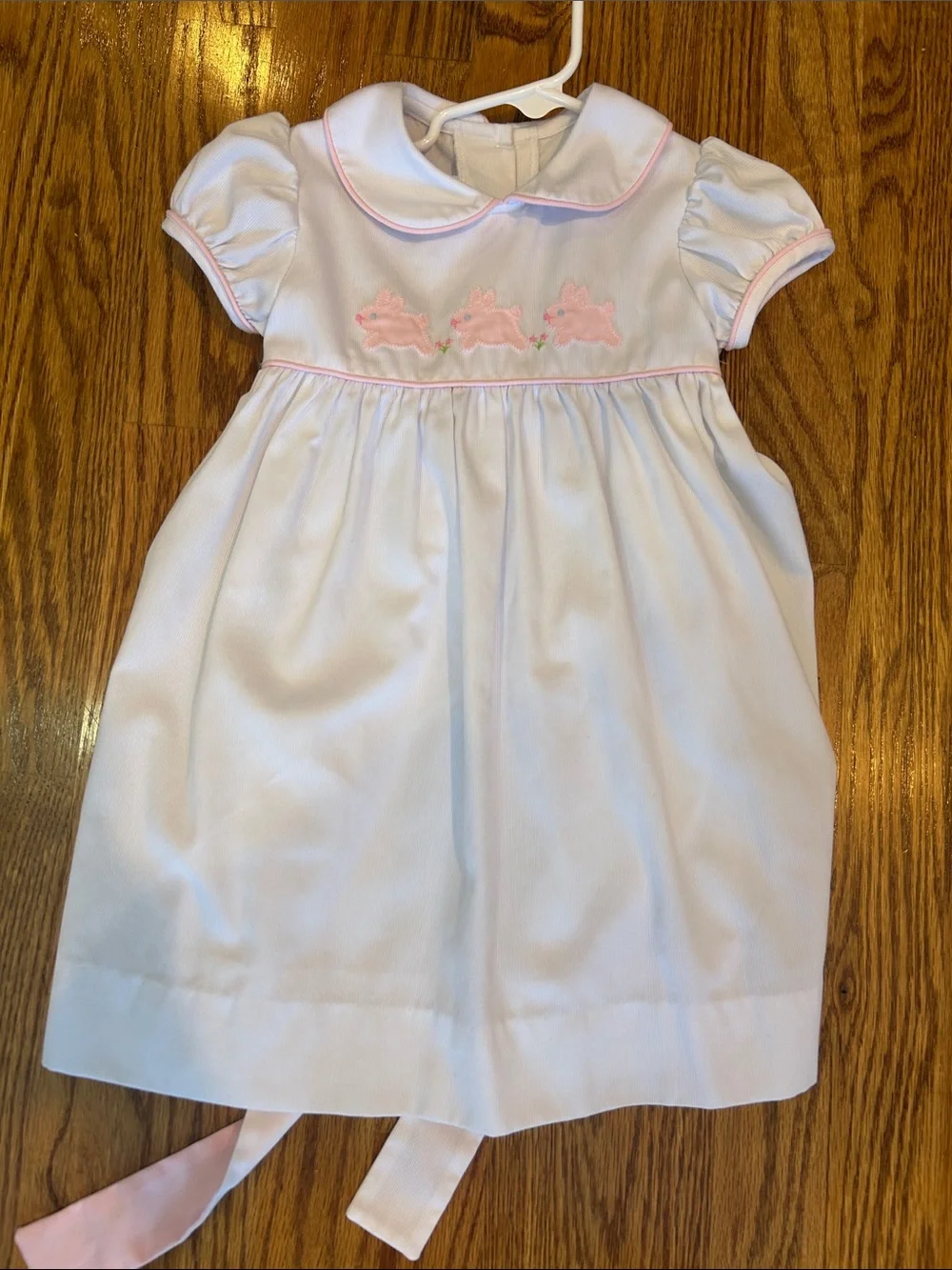 White and Pink Smocked Bunny Dress